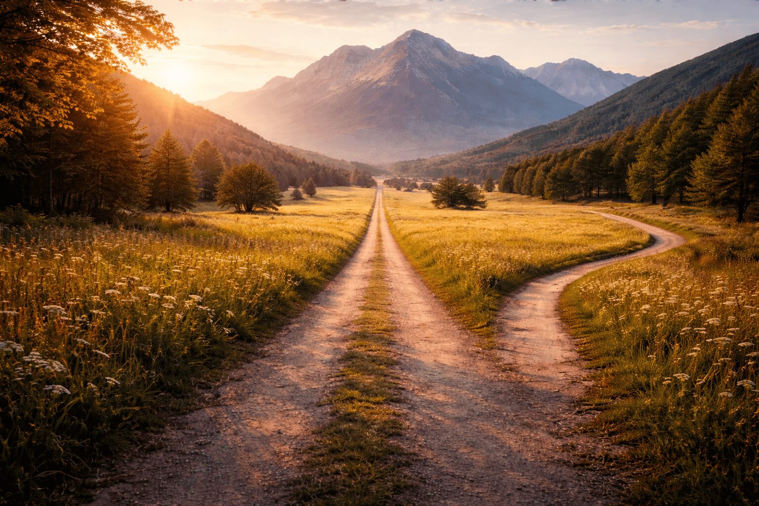 同じ山を目指す一本道と曲がった道