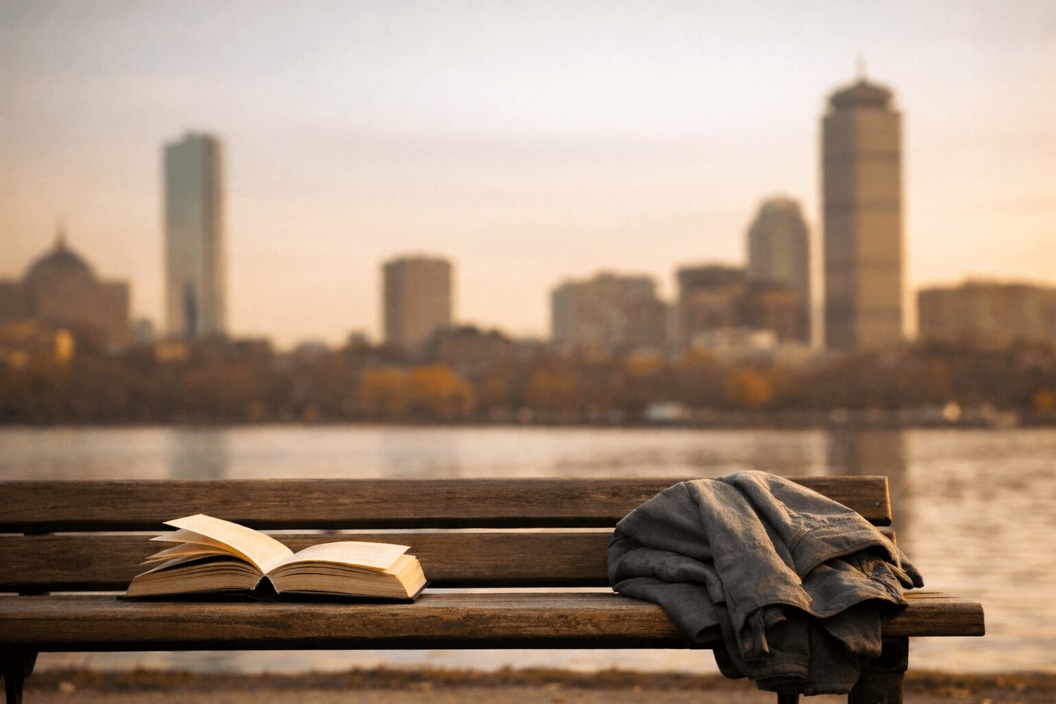 ビル群を望むベンチ