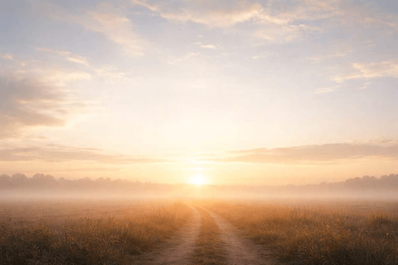 朝日に向かう一本道